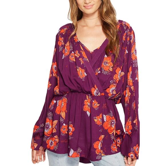 Revolve FREE PEOPLE Tuscan Dreams Floral Printed Tunic in Plum Sz Small Boho - Picture 1 of 6